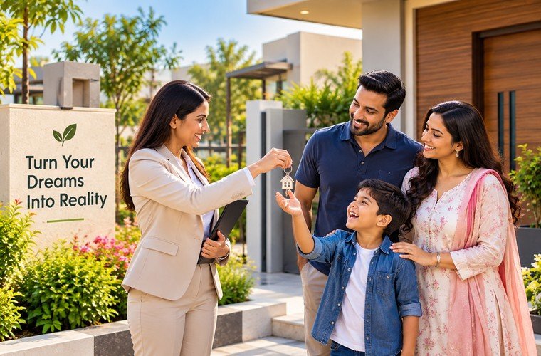 Indian family choosing the right property for their future home