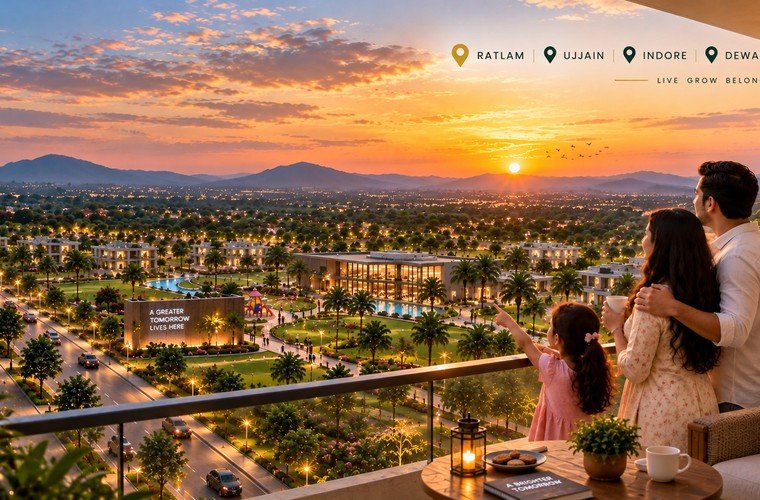 Premium township view with family overlooking planned residential development in Ratlam, Ujjain, Indore and Dewas